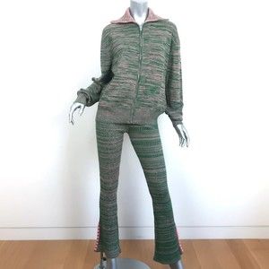 Live The Process Marl Track Jacket & Flared Pants Set Green/Pink Size Small
